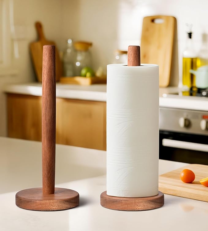 KitchLife Acacia Wooden Paper Towel Holder Countertop - Freestanding Paper Towel Dispenser Stand Organizer with Anti-Skid Base - Image 6