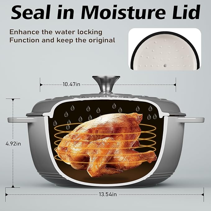 Enameled Cast Iron Dutch Oven - Umite Chef 6QT Pot with Lid & Cotton Potholders - Dual Handles -Versatile Heavy Duty Cookware for Bread Baking，Braising, Stews, Roasting（Grey） - Image 2