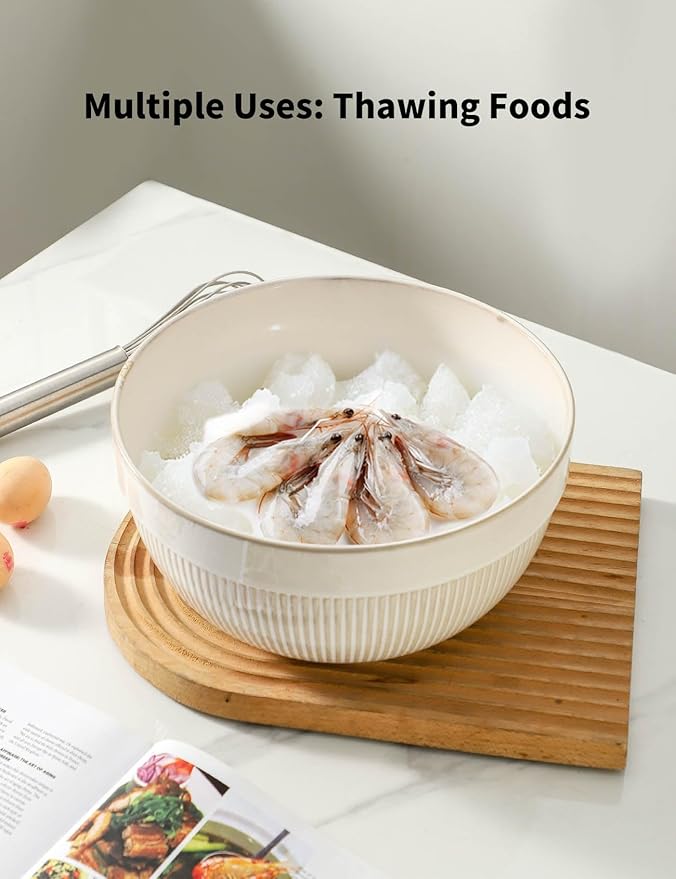 Large Ceramic Mixing Bowls, Glazed White Kitchen Bowl (10"/8"/6"), Set of 3 Nesting Bowls for Baking, Cooking, Serving, Prepping, Dough Kneading, Microwave and Dishwasher Safe - Image 6