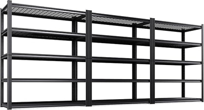 Set of 3 Garage Shelving-3000 lbs 5 Tier Storage Shelves, Adjustable Heavy Duty Metal Shelving Unit and Storage Large Wire Rack, Utility Steel Shelf for Warehouse Industrial-78 x46 x20, Black