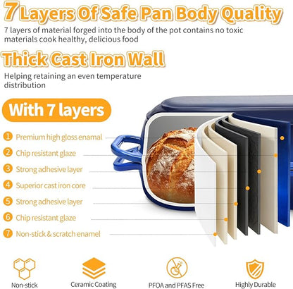 Mini Double Dutch Oven For Sourdough Bread Baking, 2.2QT Enameled Cast Iron Dutch Oven Pot With Lid, Non Stick Dual Round Bread Loaf Pan, 500°F Oven Safe, Sourdough Baking Pan For Homemade Baking