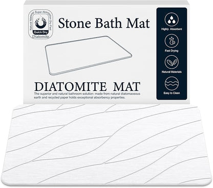Closefriend Diatomaceous Earth Stone Bath Mat, Quick Dry Non-Slip Super Absorbent Diatomite Stone Mats for Bathroom (White 1 Pack)