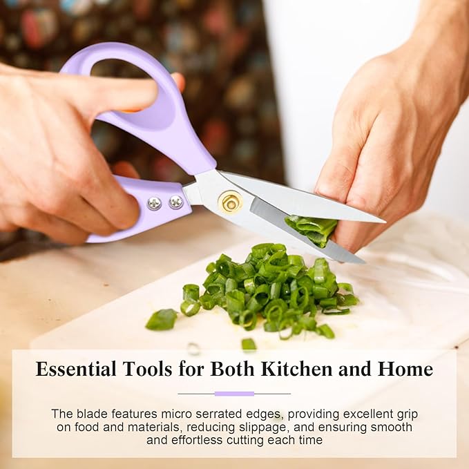 All Purpose Kitchen Scissors, Kitchen Shears Heavy Duty - Dishwasher Safe Food Scissors- Multipurpose Cooking Shears for Meat Poultry Food, Herbs, and Fish, Comfort Grip Handles, Purple