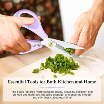 All Purpose Kitchen Scissors, Kitchen Shears Heavy Duty - Dishwasher Safe Food Scissors- Multipurpose Cooking Shears for Meat Poultry Food, Herbs, and Fish, Comfort Grip Handles, Purple
