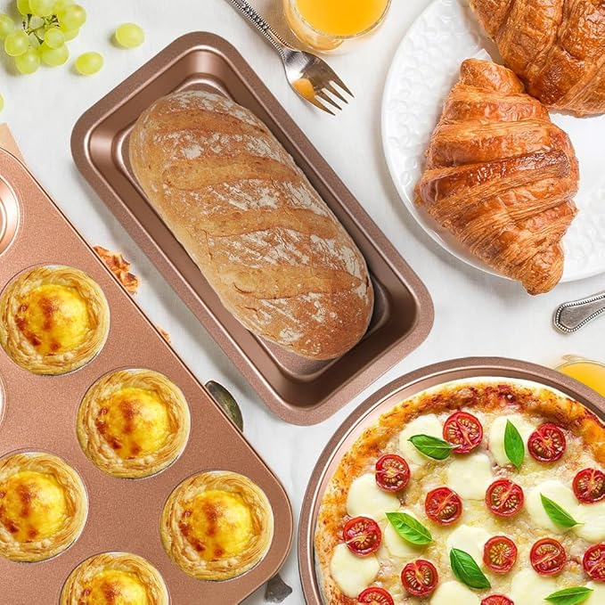 11-Piece Nonstick Baking Pans Set - Professional Grade Carbon Steel Bakeware with Premium Coating- Dishwasher Safe, Stackable, Oven Safe to 450°F (Champagne) - Image 2