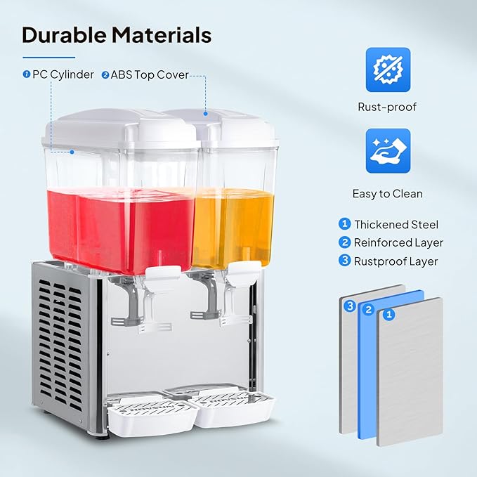 ROVSUN 9.6 Gallon/36L Commercial Beverage Dispenser Drink Dispenser, 18L X 2 Tanks Commercial Juice Dispenser Stainless Steel with Thermostat Controller for Home Restaurant Bar Party 110V/60HZ - Image 4
