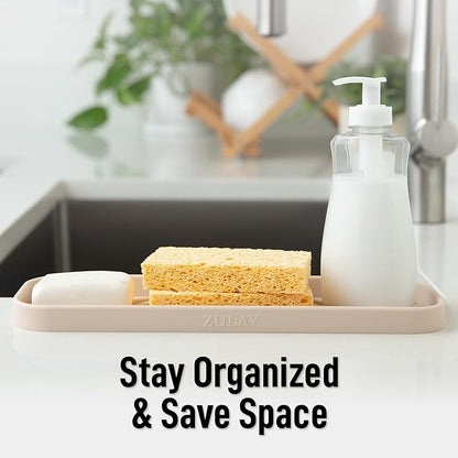 Zulay Kitchen Large Silicone Sponge Holder (12x4) – Flexible Sink Organizer Tray for Kitchen & Bathroom – Multipurpose Soap Dish for Sponges, Makeup, Trinkets & More (Ivory) - Image 6