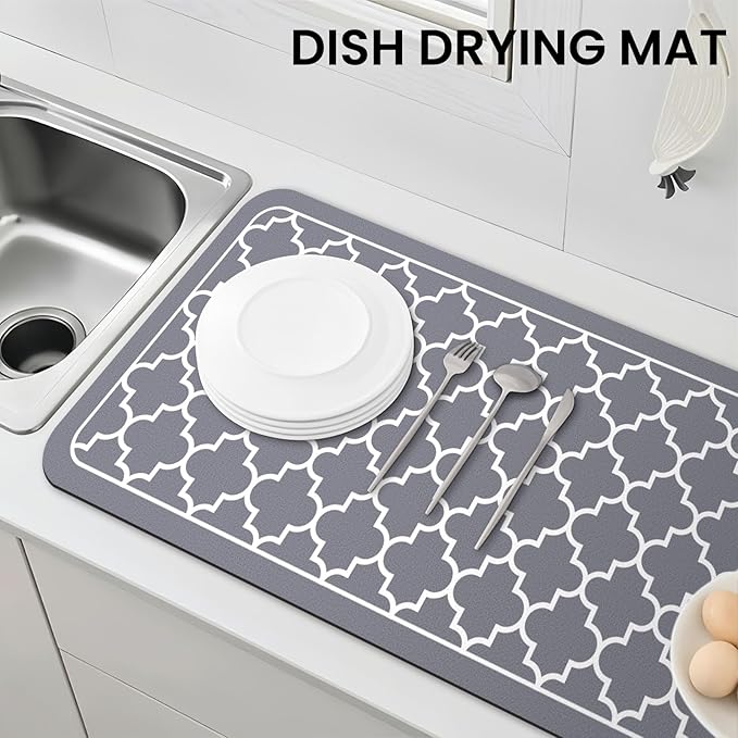 WISELIFE Dish Drying Mat Super Absorbent Drying Mat Large Dish Drying Mats for Kitchen Counter Easy Clean Dish Mat Kitchen Drying Mat18"x 32" Stylish Grey - Image 7