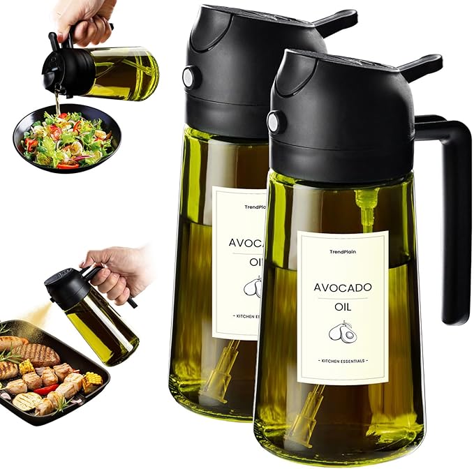 TrendPlain - Original 16oz/470ml Olive Oil Dispenser Bottle for Kitchen Gadgets and Air Fryer Accessories - Olive Oil Sprayer for Cooking w/Stickers - 2 Black by TrendPlain