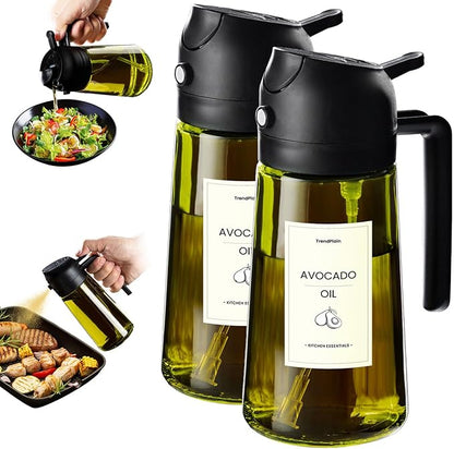 TrendPlain - Original 16oz/470ml Olive Oil Dispenser Bottle for Kitchen Gadgets and Air Fryer Accessories - Olive Oil Sprayer for Cooking w/Stickers - 2 Black by TrendPlain