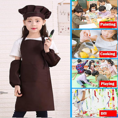 Kids Apron Set Chef Hat Sleeve Outfit Costume Toddler Girl Boy Aprons Cooking Baking Painting 5-13 years old