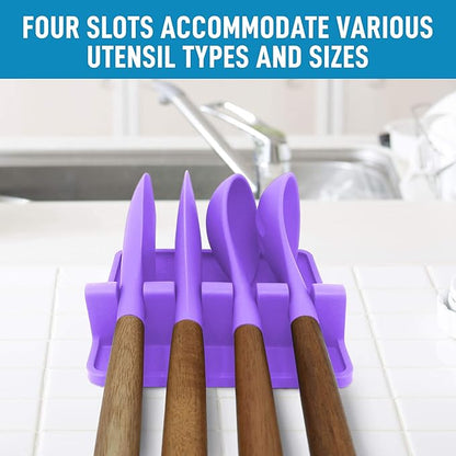 Zulay Kitchen Silicone Utensil Rest with Drip Pad for Multiple Utensils - BPA-Free, Heat-Resistant Spoon Rest & Spoon Holder for Stove Top - Kitchen Utensil Holder for Ladles & Tongs - Mystic Violet - Image 2
