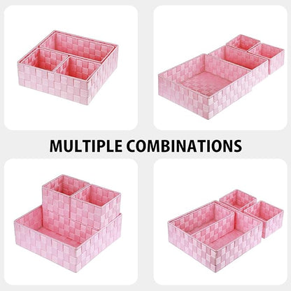 Posprica Woven Storage Baskets for Organizing, Small Baskets Cube Bin Container Tote Organizer Divider for Drawer, Closet, Shelf, Dresser, Set of 4(Pink) - Image 2