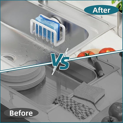 TAILI Sink Caddy with Strong Suction Cup, Sponge Holder for Kitchen Sink Oganizer, Removable Rustproof Aluminum Sponge Holder, Dish Brush for Scraper - White - Image 8