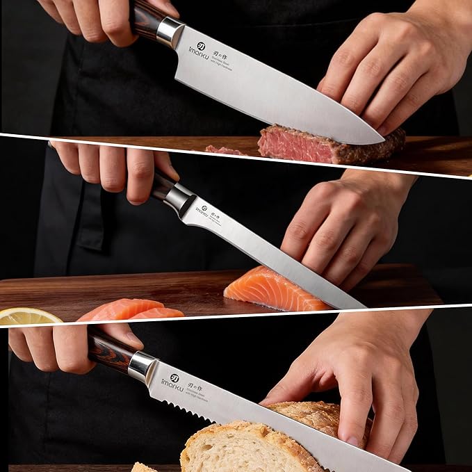 imarku 3 Piece Knife Set, Professional Japanese High Carbon Stainless Steel Chef Knife, Ultra Sharp Kitchen Knives Set with Ergonomic Pakkawood Handle, Ideal Gift for Mom - Image 7