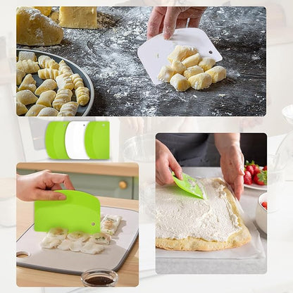 5 Pcs Bench Scraper, Bench Scraper Kitchen 2 Pcs Stainless Steel Dough Scraper with Wood Handle and 3 Pcs PP Food Scraper with Hanging Hole, Multipurpose Bread Dough Cutter for Baking-Green - Image 6