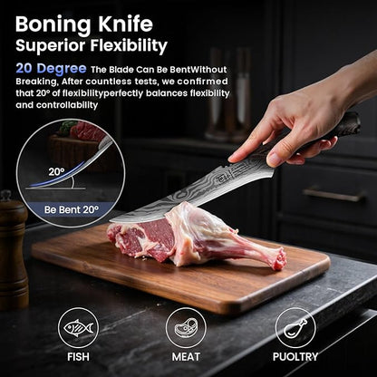 SYOKAMI Brisket Slicing Knife Set, Carving and Boning Knife for Meat & Turkey Cutting, Japanese Style High Carbon Steel Kitchen Knives Set For Home & BBQ, Wood Ergonomic Full Tang Handle, Gift for Mom