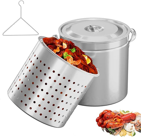 Bonnlo 50QT Turkey Fryer Pot with Steamer Basket, Lid & Lifting Hook, Stainless Steel Seafood Boil-Pot for Lobster, Crab & Shrimp, Heavy-Duty Deep Stockpot for Outdoor Boiling, Cooking & Frying