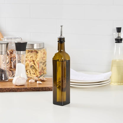Restaurantware RW Base 16.9 Ounce Olive Oil Dispenser 1 Kitchen Oil Dispenser Bottle - With Stainless Steel Pourer Non-Leaking Amber Glass Olive Oil Pourer For Cooking Or Salad Dressings
