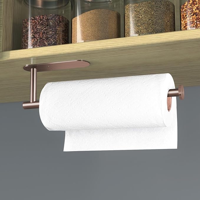 VAEHOLD Adhesive Paper Towel Holder Under Cabinet Wall Mount for Kitchen Paper Towel, Black Paper Towel Roll Holder Stick to Wall, Stainless Steel (Rose Gold) - Image 5