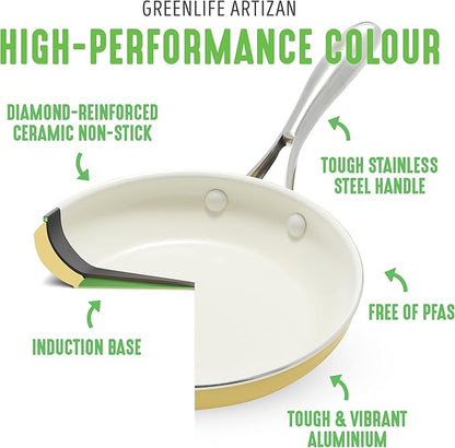 GreenLife Artisan Healthy Ceramic Nonstick, 1QT and 2QT Saucepan Pot Set with Lids, Stainless Steel Handle, Induction, PFAS-Free, Dishwasher Safe, Oven Safe, Yellow