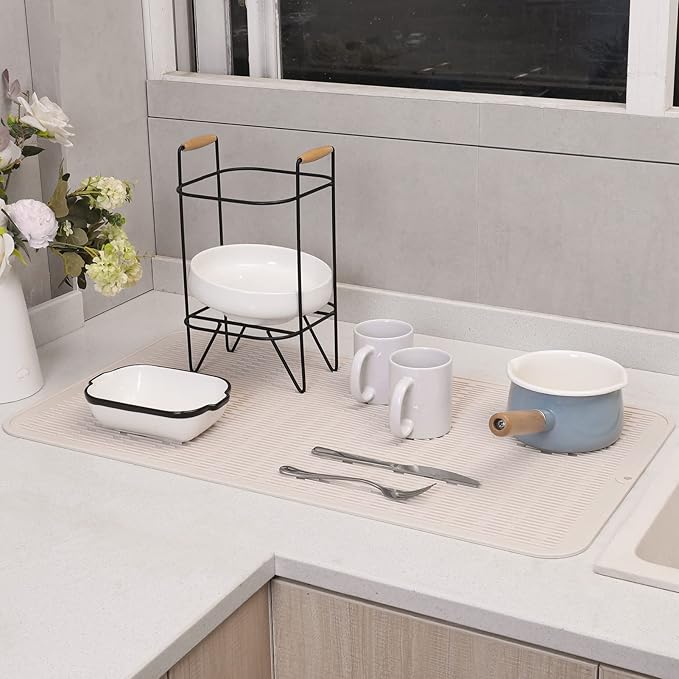 MicoYang Silicone Dish Drying Mat for Multiple Usage,Easy clean,Eco-friendly,Heat-resistant Silicone Mat for Kitchen Counter or Sink,Refrigerator or Drawer Liner Tapioca 4XL 32 inches x 18 inches - Image 7