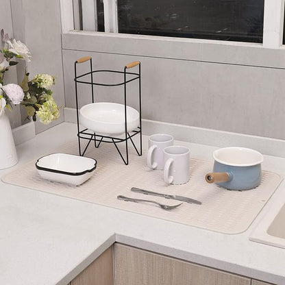 MicoYang Silicone Dish Drying Mat for Multiple Usage,Easy clean,Eco-friendly,Heat-resistant Silicone Mat for Kitchen Counter or Sink,Refrigerator or Drawer Liner Tapioca 4XL 32 inches x 18 inches - Image 7