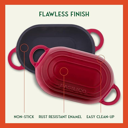Enameled Cast Iron Bread Oven 2 Qt (Red), Non-Stick Single Loaf Cast Iron Bread Pan with Lid, Easy Homemade Sourdough Dutch Oven, Oven-Safe Artisan Bread Baking Pan