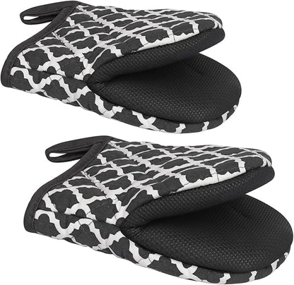 1 Pair Short Oven Mitts - Silicone Kitchen Oven Gloves High Heat Resistant 500℉, Mini Oven Mits with Non-Slip Grip Surfaces and Hanging Loop for BBQ, Baking, Cooking and Grilling (Dark Gray) by Qulable