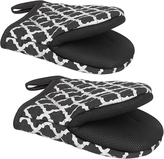 1 Pair Short Oven Mitts - Silicone Kitchen Oven Gloves High Heat Resistant 500℉, Mini Oven Mits with Non-Slip Grip Surfaces and Hanging Loop for BBQ, Baking, Cooking and Grilling (Dark Gray) by Qulable