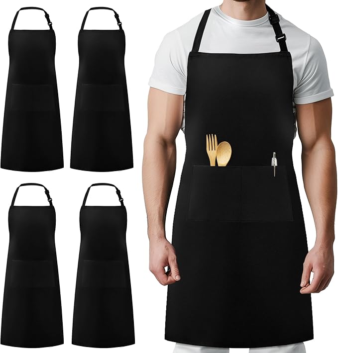 Syntus 4 Pack Adjustable Bib Apron with 2 Pockets Cooking Kitchen Aprons for Women Men Chef by Syntus