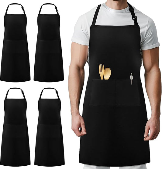 Syntus 4 Pack Adjustable Bib Apron with 2 Pockets Cooking Kitchen Aprons for Women Men Chef by Syntus