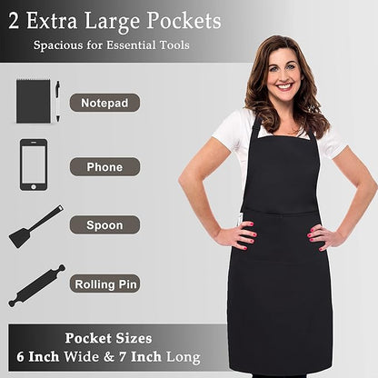 RUVANTI Work Aprons for Men/Women with Pockets - Adjustable up to XXL - Professional Grade Durability - Black Apron for Barber, Chef, BBQ, Kitchen, Cleaning - 1 Pack