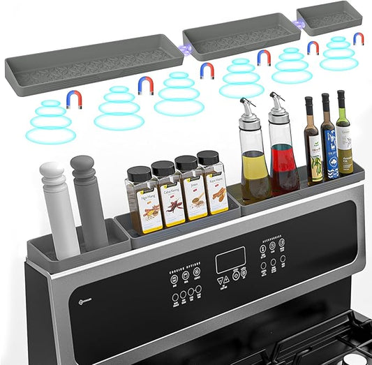 30"/24"/20" Silicone Stove Top Magnetic Shelf for Kitchen, Soft Flexible Strong Magnetic Heat Resistant Over the Stove Silicone Oven Shelf Spice Rack Organizer for Back of Oven - Grey by Foeacry
