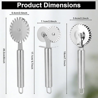 3pcs Pastry Wheel Cutter Set, Stainless Steel Ravioli Pizza Cutter Wheel & Fluted Pasta Crimper with Ergonomic Handle for Dough Pie Kitchen Tools Accessories Supplies (Silver)