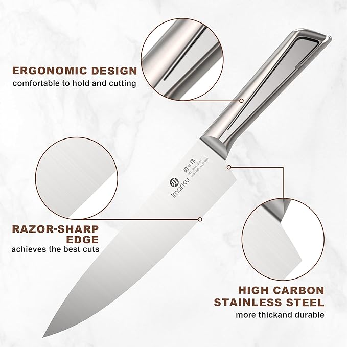 imarku High Carbon Stainless Steel Gyutou Knife Set with Block, Precision-Forged Razor Sharp 10–15° Edge, Ergonomic Non-Slip Handle, Built-in Sharpener, Brown, Best Gift Choice, Cooking Enthusiasts - Image 2