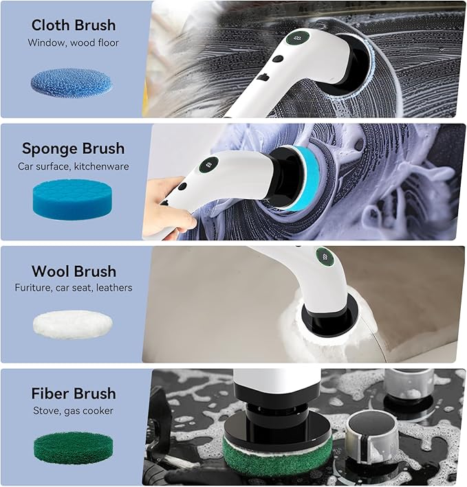 Electric Bathroom Cleaning Brush, Cordless Spin Scrubber Full Body Waterproof IPX7 with Adjustable Handle, 8 Replaceable Brush Heads for Bathtub/Kitchen/Window/Home -SD-CTB01 - Image 2