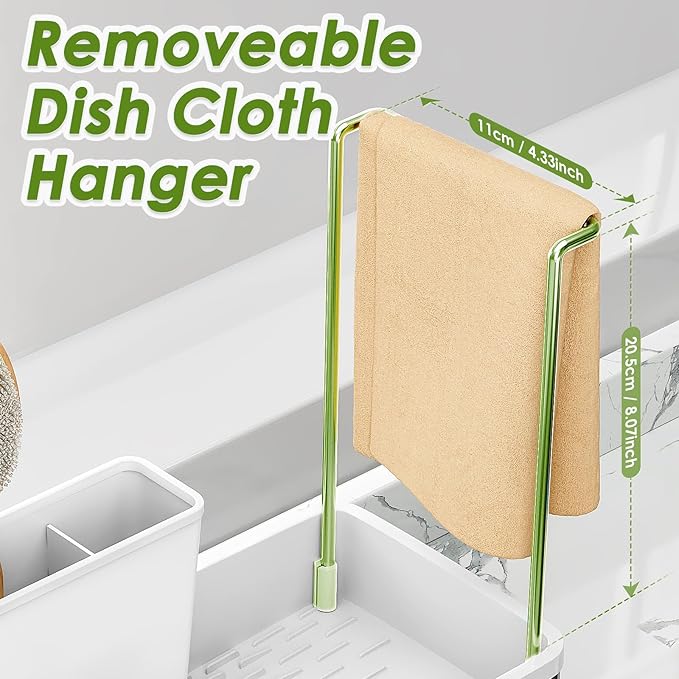 Ewaiira Stainless Steel Sink Caddy, Sponge Holder for Kitchen Sink with Brush Holder & Dishcloth Rack, Rustproof Organizer Countertop, Soap Dispenser Kitchen Organizers Storage Essentials, White 9.8″ - Image 7