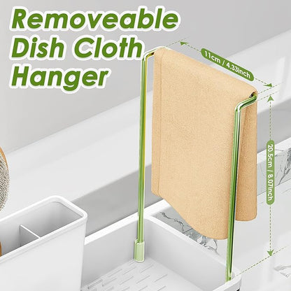 Ewaiira Stainless Steel Sink Caddy, Sponge Holder for Kitchen Sink with Brush Holder & Dishcloth Rack, Rustproof Organizer Countertop, Soap Dispenser Kitchen Organizers Storage Essentials, White 9.8″ - Image 7