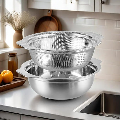 Stainless Steel Colander for Kitchen, 2.5QT Rice Washer Strainer with Mixing Bowl, Colander Bowl Set with Microporous for Washing Rice, Pasta, Spaghetti, Fruits, Dishwasher Safe(2PC) - Image 7