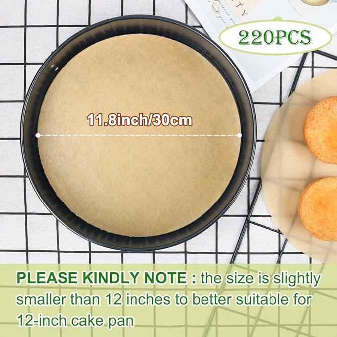 BOYAN 12 Inch Parchment Paper Rounds, Set of 220, Non Stick Parchment Paper for Baking, Round Pizza Parchment Paper for Pizza Maker, Pizza Pan, Tortilla Press, Quesadilla Maker, Cake Pan and More