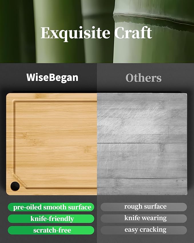 Kitsure Bamboo Cutting Board Set - Multi-Sizes Wooden Cutting Boards for Kitchen, Convenient Kitchen Essentials with Deep Juice Grooves, Cutting Board for Chopping & Serving, 2 Pack, Natural - Image 5