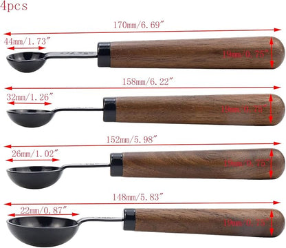 Set of 4 Measuring Spoons Black Measuring Scoops with Wooden Handle Stainless Steel Measuring Spoons Set for Kitchen Flour Spice Seasoning Measurement (15ml+5ml+2.5ml+1.25ml) - Image 3