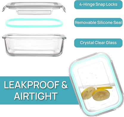 Vtopmart 5 Pack 35oz Glass Food Storage Containers with Lids, Meal Prep Containers, Airtight Reusable Lunch Container Set, Safe for Oven, Microwave, Freezer, and Dishwasher, Multicolour - Image 6