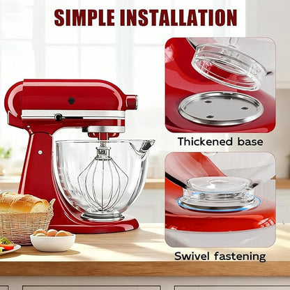 Double-layer Thickened Glass Mixer Bowl For Kitchenaid Tilt-Head Stand Mixers 4.5-5 Quart, 5Qt Mixing Bowl Replacement For Kitchenaid with Measurement Markings & Handle