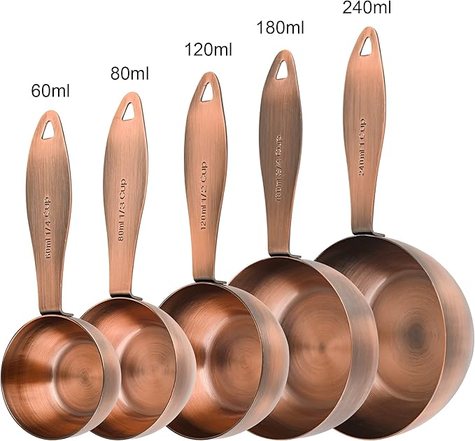 Measuring Cups and Spoons Set, 12 Pieces Stainless Steel Measuring Cup Set, Metal Copper Measuring Cups Spoons, Dry & Liquid Kitchen Measure Cup Spoon & Leveler & Measure Equivalents - Image 4