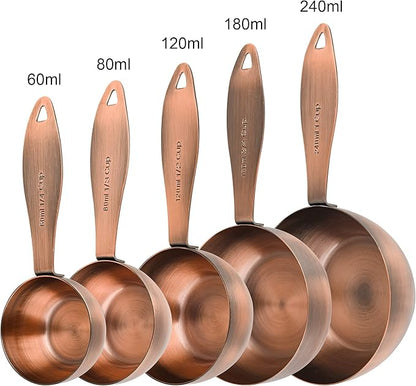 Measuring Cups and Spoons Set, 12 Pieces Stainless Steel Measuring Cup Set, Metal Copper Measuring Cups Spoons, Dry & Liquid Kitchen Measure Cup Spoon & Leveler & Measure Equivalents - Image 4