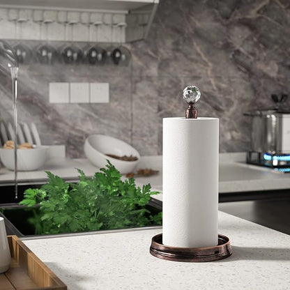 Kasunto Paper Towel Holder (with Crystal Ball) Steel Paper Towel Holder countertop，Paper Towel Holder Stand for Kitchen Countertops, Bars & Dining Tables,Fits Standard & Jumbo Rolls,Oil Rubbed Bronze - Image 5