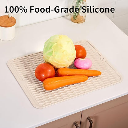 ZLR Silicone Dish Drying Mat & Heat Resistant Trivet (12" x 16") - Waterproof Counter Protector for Air Fryer, Coffee Maker - Non-Slip, BPA Free Kitchen Pad, Easy Clean Dishwasher Safe (Cassava White) - Image 9