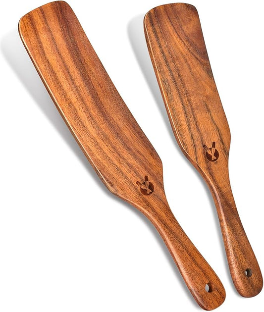 2Pcs Spurtles Kitchen Tools Wooden, Wooden Spurtle Spatula Set for Sourdough Starter, Natural from High Moist Resistance Teak, Kitchen Utensils for NonStick Cookware by Unknown